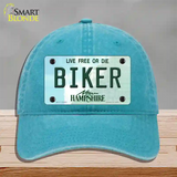 Biker New Hampshire State Novelty License Plate Hat Unconstructed Cotton / Lake Blue