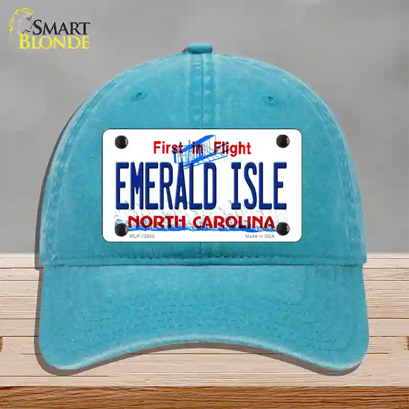 Emerald Island North Carolina State Novelty License Plate Hat Unconstructed Cotton / Lake Blue