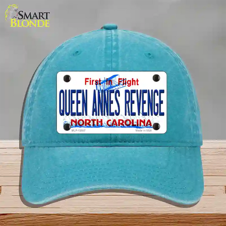 Queen Annes Revenge North Carolina State Novelty License Plate Hat Unconstructed Cotton / Lake Blue