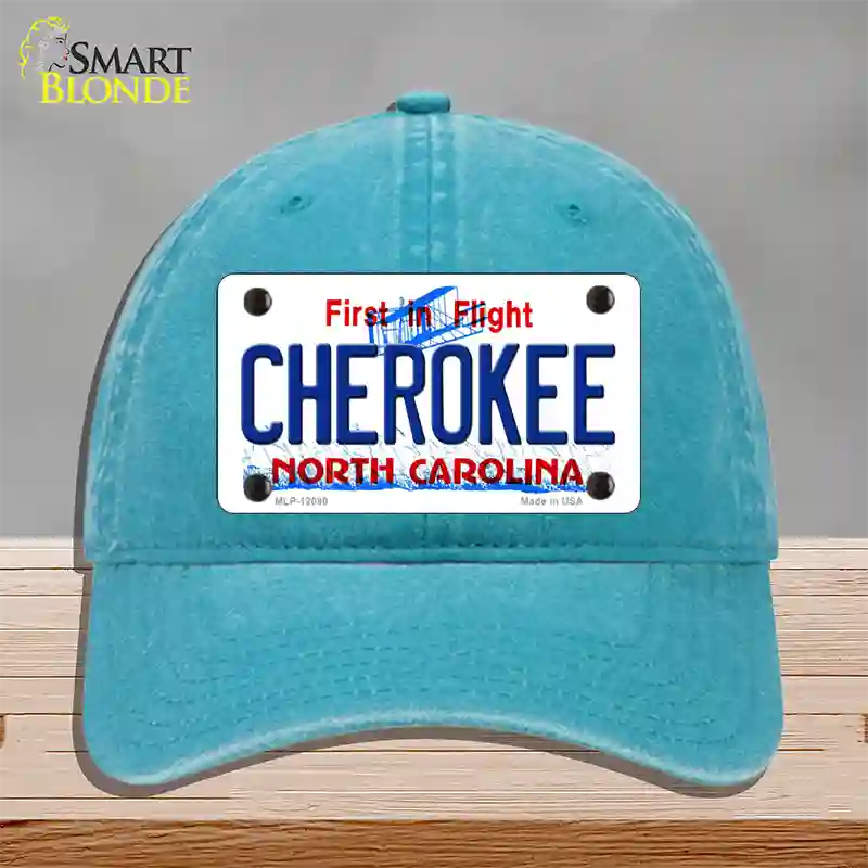 Cherokee North Carolina State Novelty License Plate Hat Unconstructed Cotton / Lake Blue