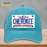 Cherokee North Carolina State Novelty License Plate Hat Unconstructed Cotton / Lake Blue