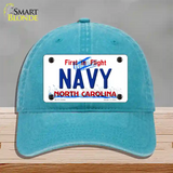 Navy North Carolina State Novelty License Plate Hat Unconstructed Cotton / Lake Blue