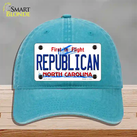 Republican North Carolina State Novelty License Plate Hat Unconstructed Cotton / Lake Blue