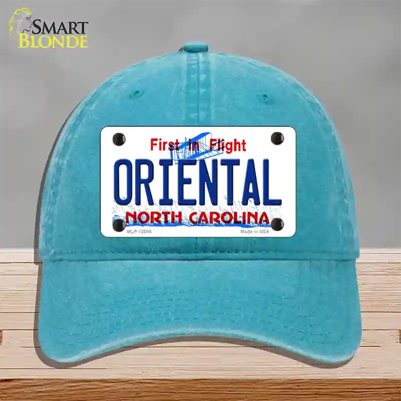 Oriental North Carolina State Novelty License Plate Hat Unconstructed Cotton / Lake Blue