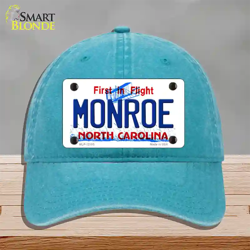 Monroe North Carolina State Novelty License Plate Hat Unconstructed Cotton / Lake Blue