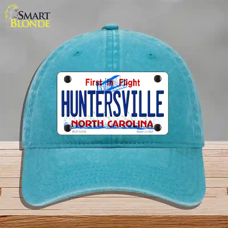 Huntersville North Carolina State Novelty License Plate Hat Unconstructed Cotton / Lake Blue