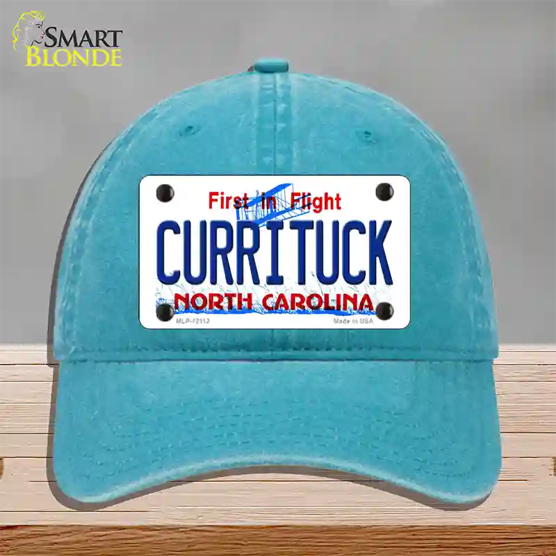 Currituck North Carolina State Novelty License Plate Hat Unconstructed Cotton / Lake Blue