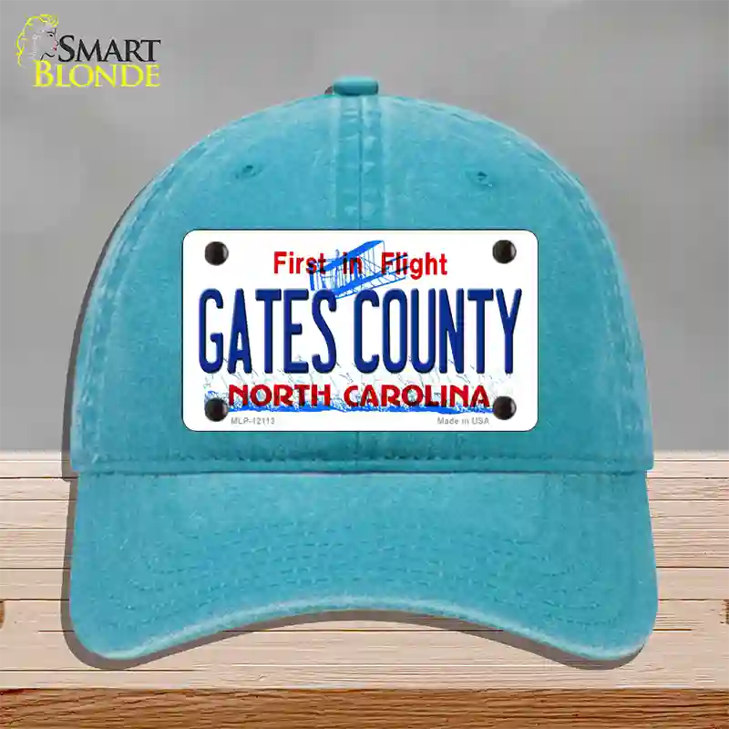 Gates County North Carolina State Novelty License Plate Hat Unconstructed Cotton / Lake Blue