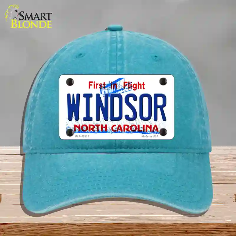 Windsor North Carolina State Novelty License Plate Hat Unconstructed Cotton / Lake Blue