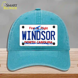 Windsor North Carolina State Novelty License Plate Hat Unconstructed Cotton / Lake Blue