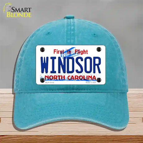 Windsor North Carolina State Novelty License Plate Hat Unconstructed Cotton / Lake Blue