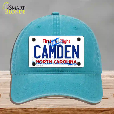 Camden North Carolina State Novelty License Plate Hat Unconstructed Cotton / Lake Blue