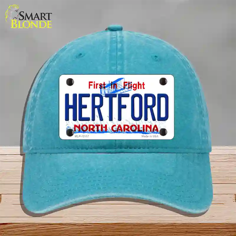 Hertford North Carolina State Novelty License Plate Hat Unconstructed Cotton / Lake Blue