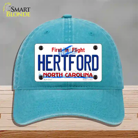 Hertford North Carolina State Novelty License Plate Hat Unconstructed Cotton / Lake Blue