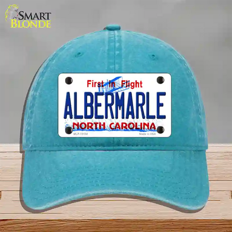 Albermarle North Carolina State Novelty License Plate Hat Unconstructed Cotton / Lake Blue