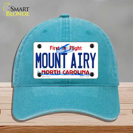 Mount Airy North Carolina State Novelty License Plate Hat Unconstructed Cotton / Lake Blue