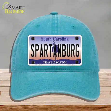 Spartanburg South Carolina State Novelty License Plate Hat Unconstructed Cotton / Lake Blue