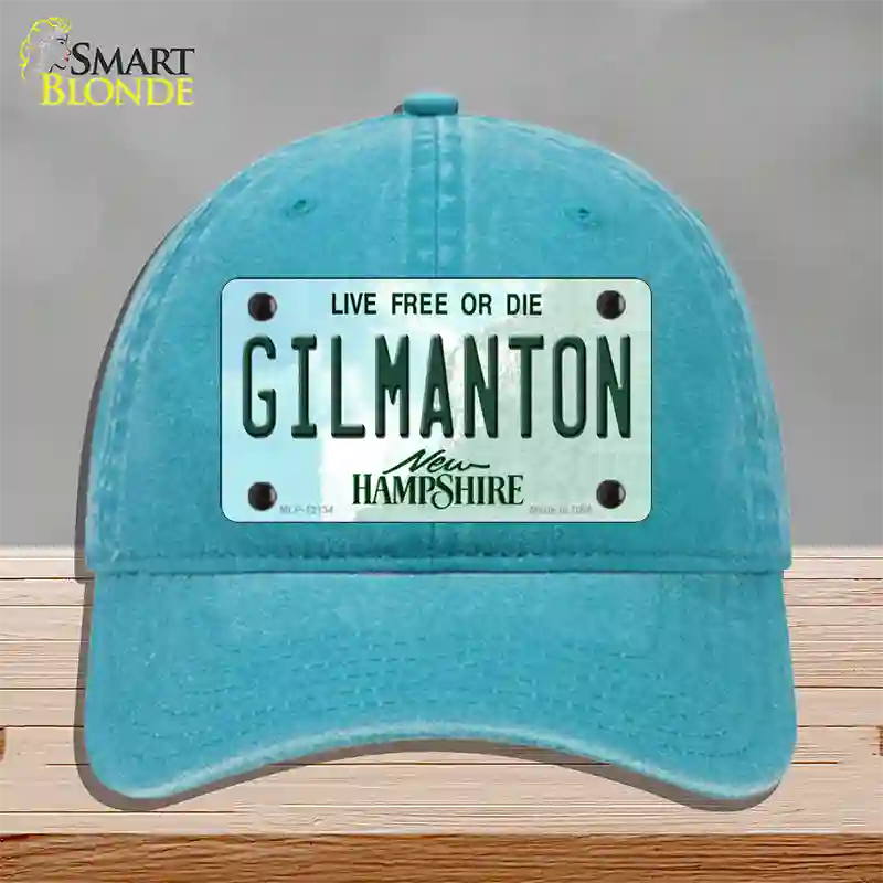 Gilmanton New Hampshire Novelty License Plate Hat Unconstructed Cotton / Lake Blue