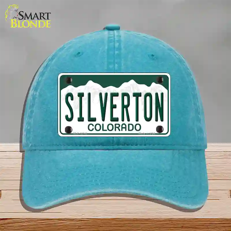 Silverton Colorado Novelty License Plate Hat Unconstructed Cotton / Lake Blue