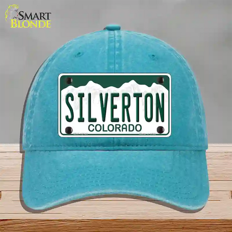 Silverton Colorado Novelty License Plate Hat Unconstructed Cotton / Lake Blue