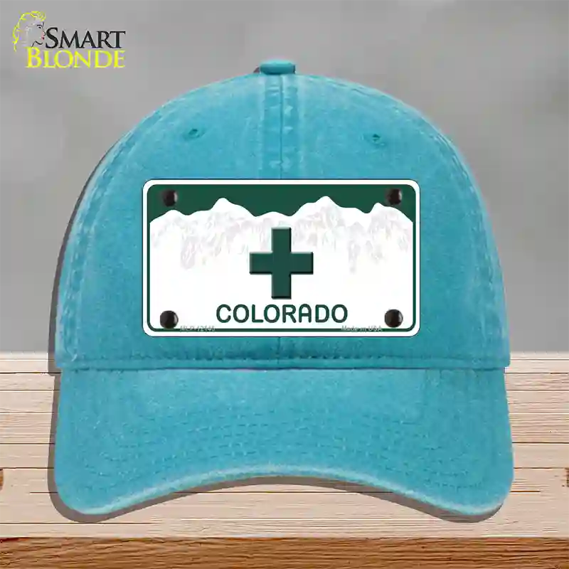 Marajuana Cross Colorado Novelty License Plate Hat Unconstructed Cotton / Lake Blue