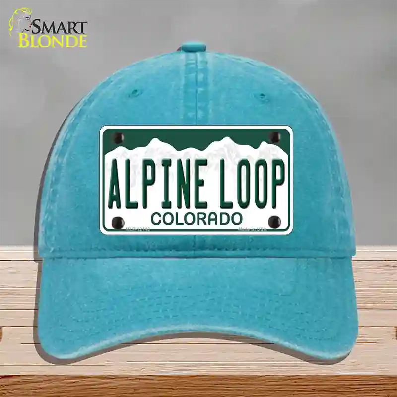 Alpine Loop Colorado Novelty License Plate Hat Unconstructed Cotton / Lake Blue