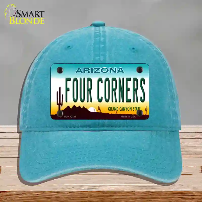 Four Corners Arizona Novelty License Plate Hat Unconstructed Cotton / Lake Blue