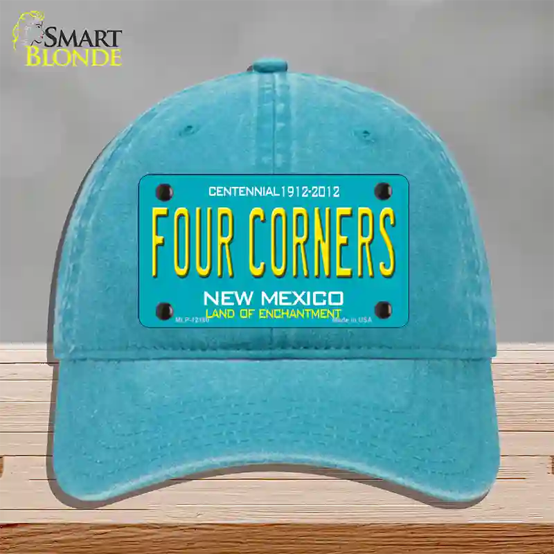 Four Corners Teal New Mexico Novelty License Plate Hat Unconstructed Cotton / Lake Blue