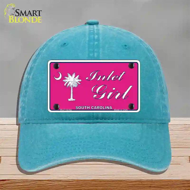 Inlet Girl SC Pink Novelty License Plate Hat Unconstructed Cotton / Lake Blue