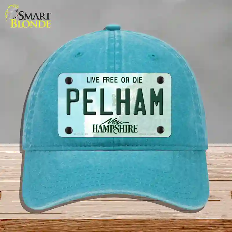 Pelham New Hampshire Novelty License Plate Hat Unconstructed Cotton / Lake Blue