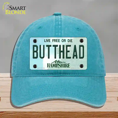 Butthead New Hampshire Novelty License Plate Hat Unconstructed Cotton / Lake Blue