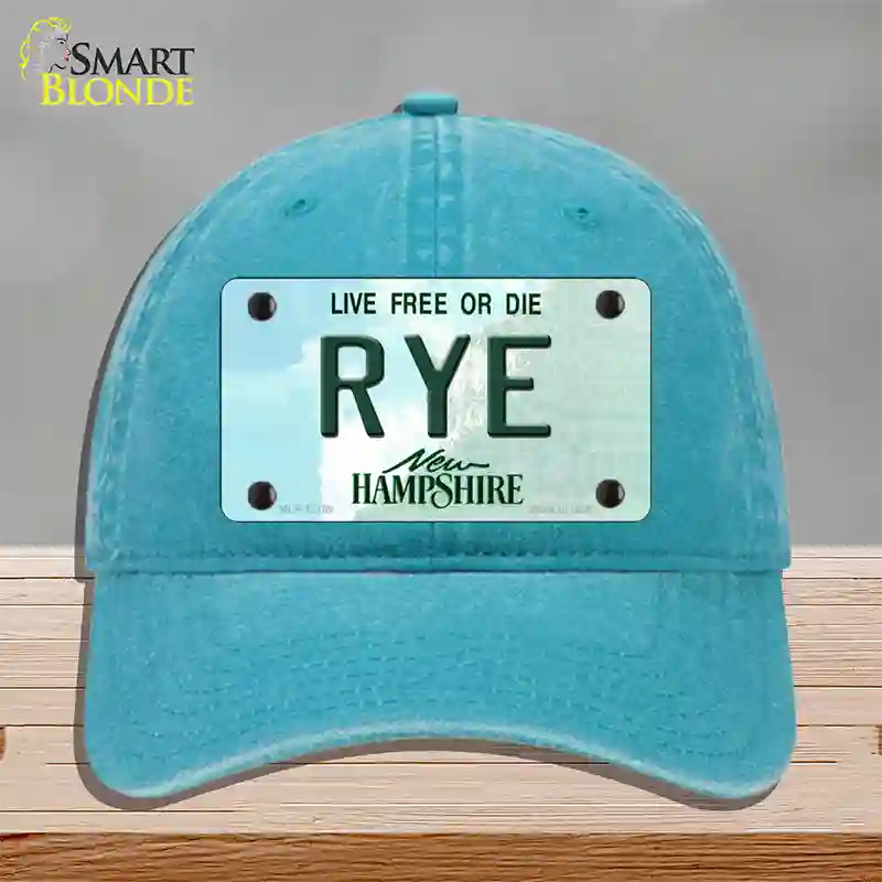 Rye New Hampshire Novelty License Plate Hat Unconstructed Cotton / Lake Blue