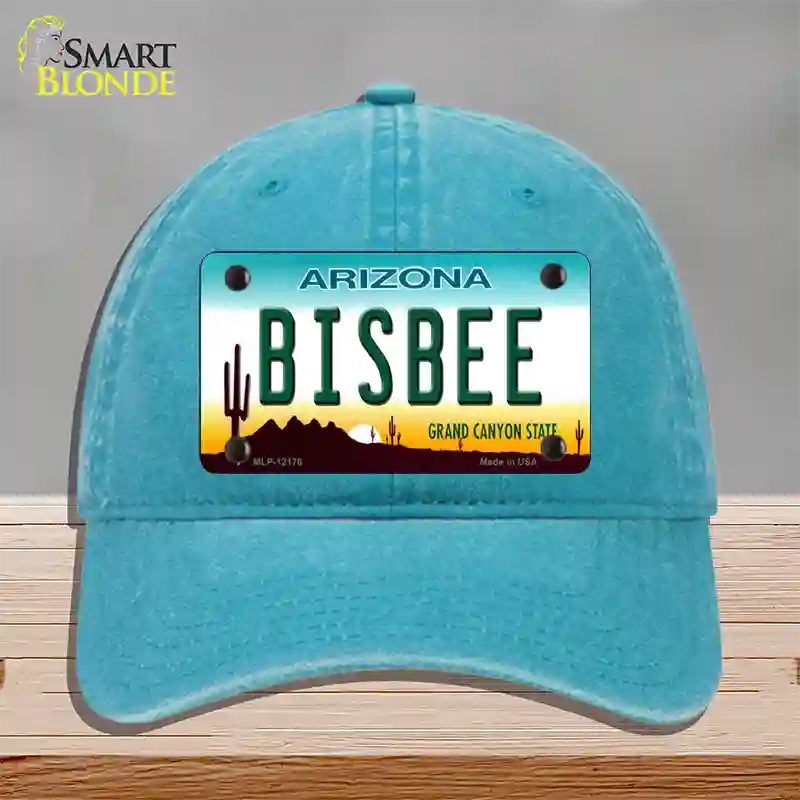 Bisbee Arizona Novelty License Plate Hat Unconstructed Cotton / Lake Blue