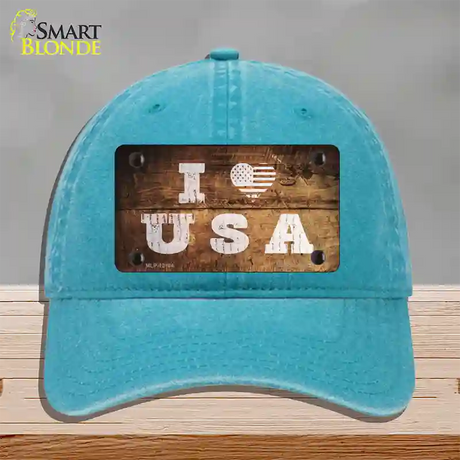 I Love USA Novelty License Plate Hat Unconstructed Cotton / Lake Blue