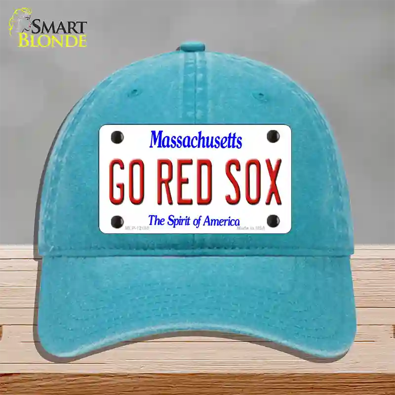 Go Red Sox Massachusetts Novelty License Plate Hat Unconstructed Cotton / Lake Blue