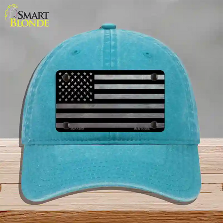 American Flag Black and Gray Novelty License Plate Hat Unconstructed Cotton / Lake Blue