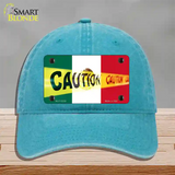 Caution Mexico Flag Novelty License Plate Hat Unconstructed Cotton / Lake Blue