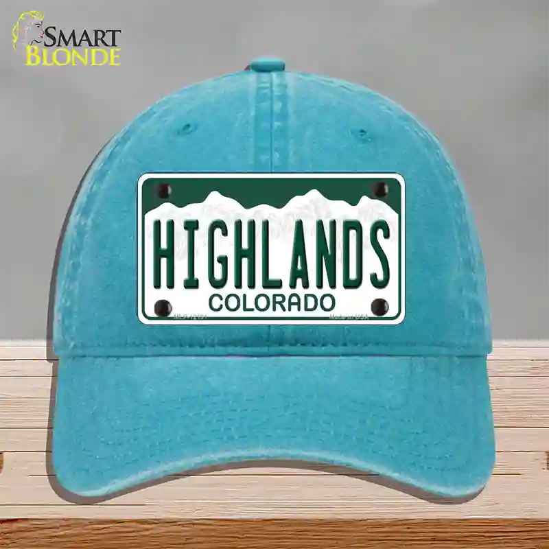 Highlands Colorado Novelty License Plate Hat Unconstructed Cotton / Lake Blue