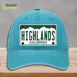 Highlands Colorado Novelty License Plate Hat Unconstructed Cotton / Lake Blue