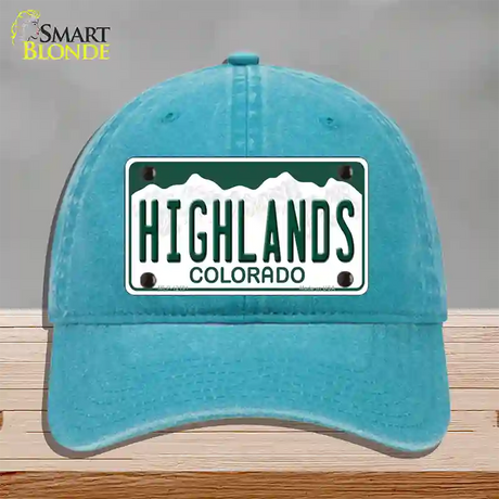 Highlands Colorado Novelty License Plate Hat Unconstructed Cotton / Lake Blue