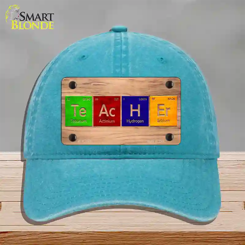 Teacher Periodic Table Wood Novelty License Plate Hat Unconstructed Cotton / Lake Blue