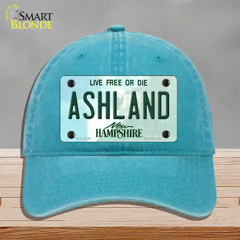 Ashland New Hampshire Novelty License Plate Hat Unconstructed Cotton / Lake Blue