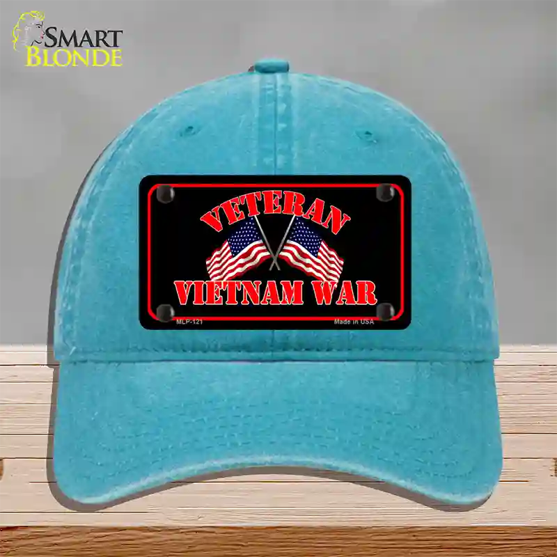 Vietnam War Veteran Novelty License Plate Hat Unconstructed Cotton / Lake Blue