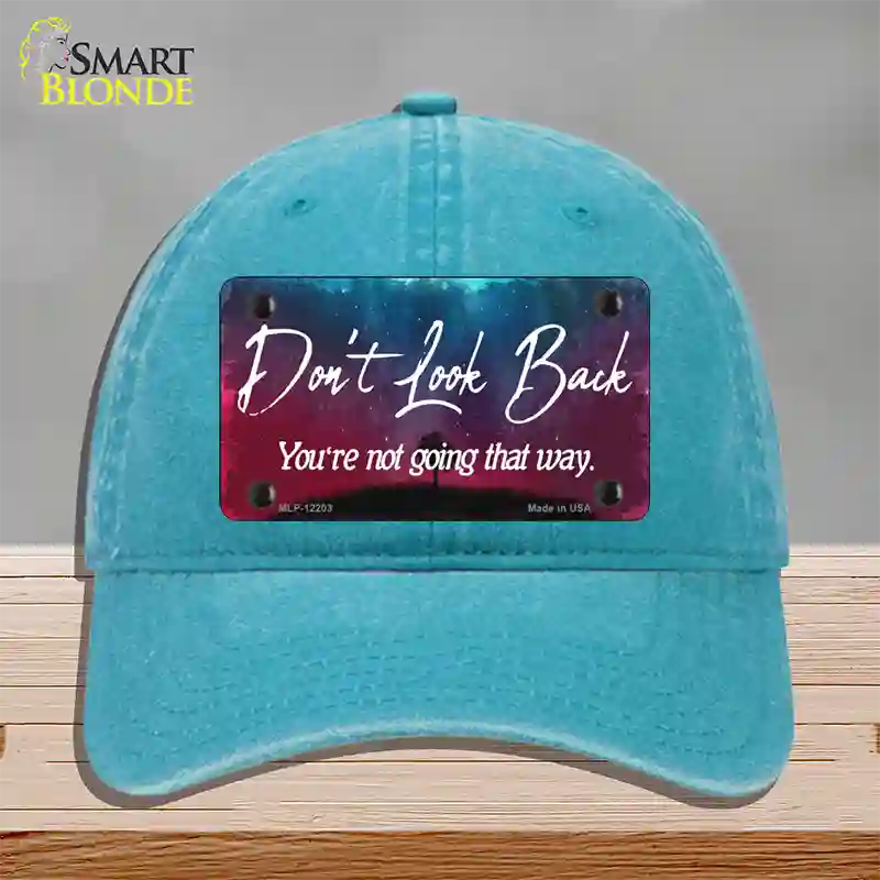 Dont Look Back Novelty License Plate Hat Unconstructed Cotton / Lake Blue