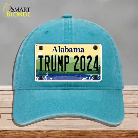 Trump 2024 Alabama Novelty License Plate Hat Unconstructed Cotton / Lake Blue