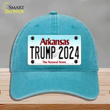 Trump 2024 Arkansas Novelty License Plate Hat Unconstructed Cotton / Lake Blue