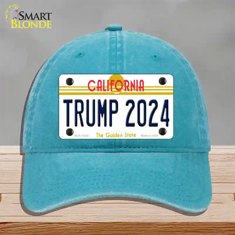 Trump 2024 California Novelty License Plate Hat Unconstructed Cotton / Lake Blue