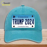 Trump 2024 Connecticut Novelty License Plate Hat Unconstructed Cotton / Lake Blue