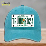 Trump 2024 Florida Novelty License Plate Hat Unconstructed Cotton / Lake Blue