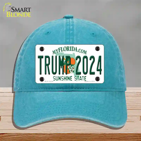 Trump 2024 Florida Novelty License Plate Hat Unconstructed Cotton / Lake Blue